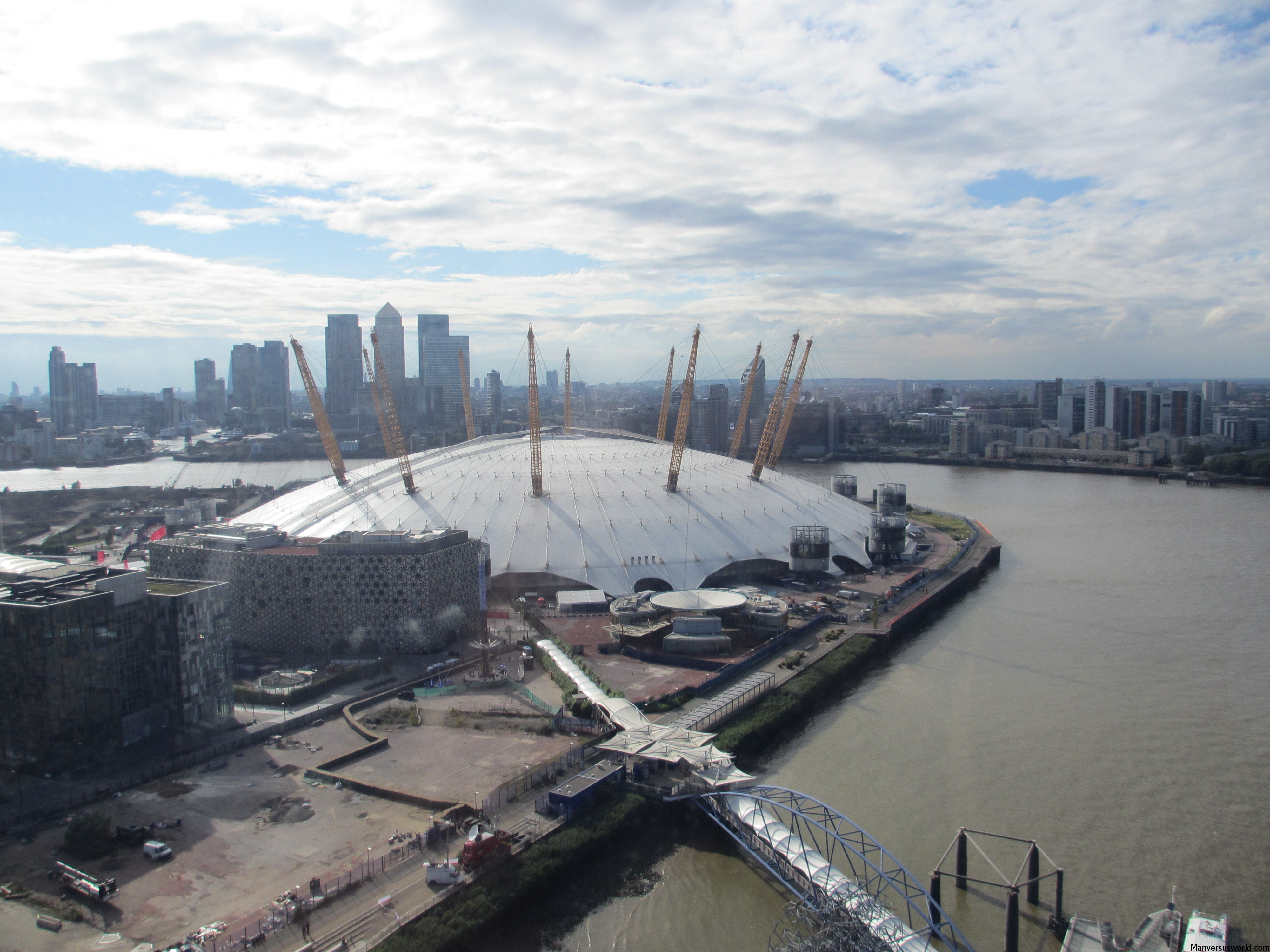 Views over London and the O2 from the cable car