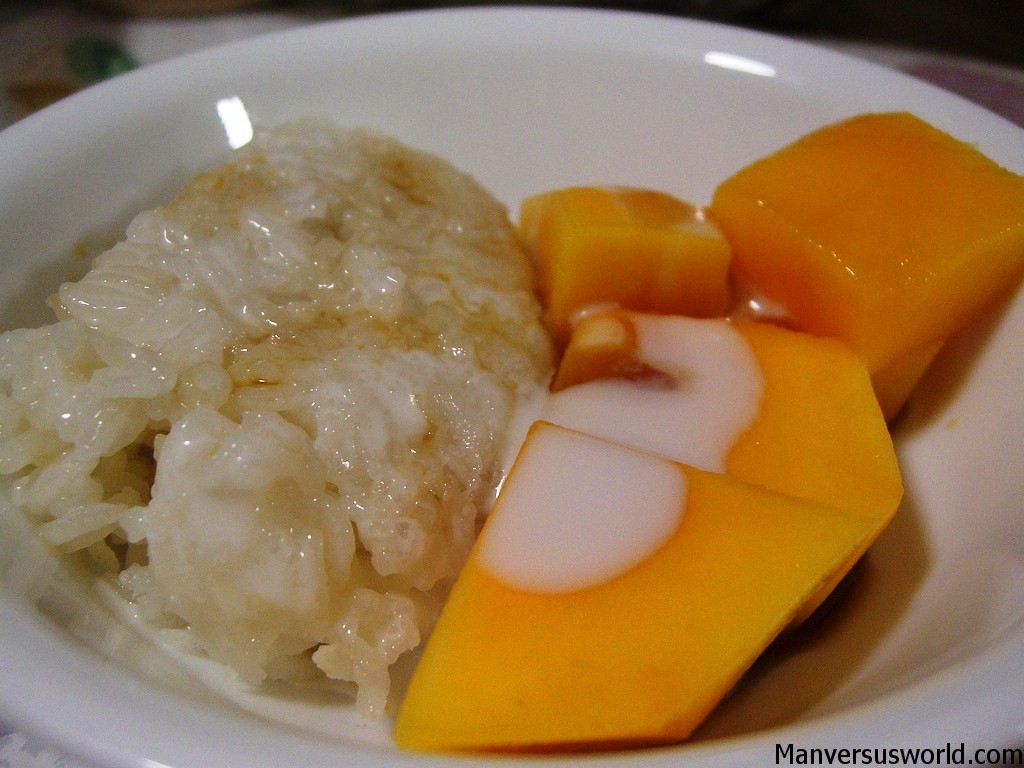 Mango with sticky rice for dessert in Thailand