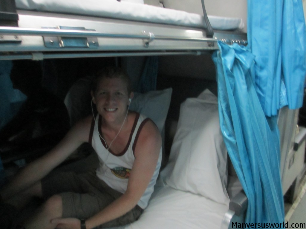 Comfortable on a sleeper train to Chiang Mai, northern Thailand