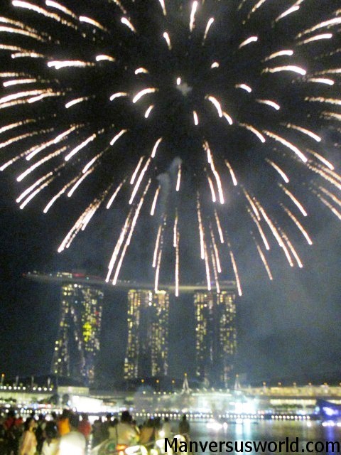 Fireworks above the Marina Bay Sands in Singapore