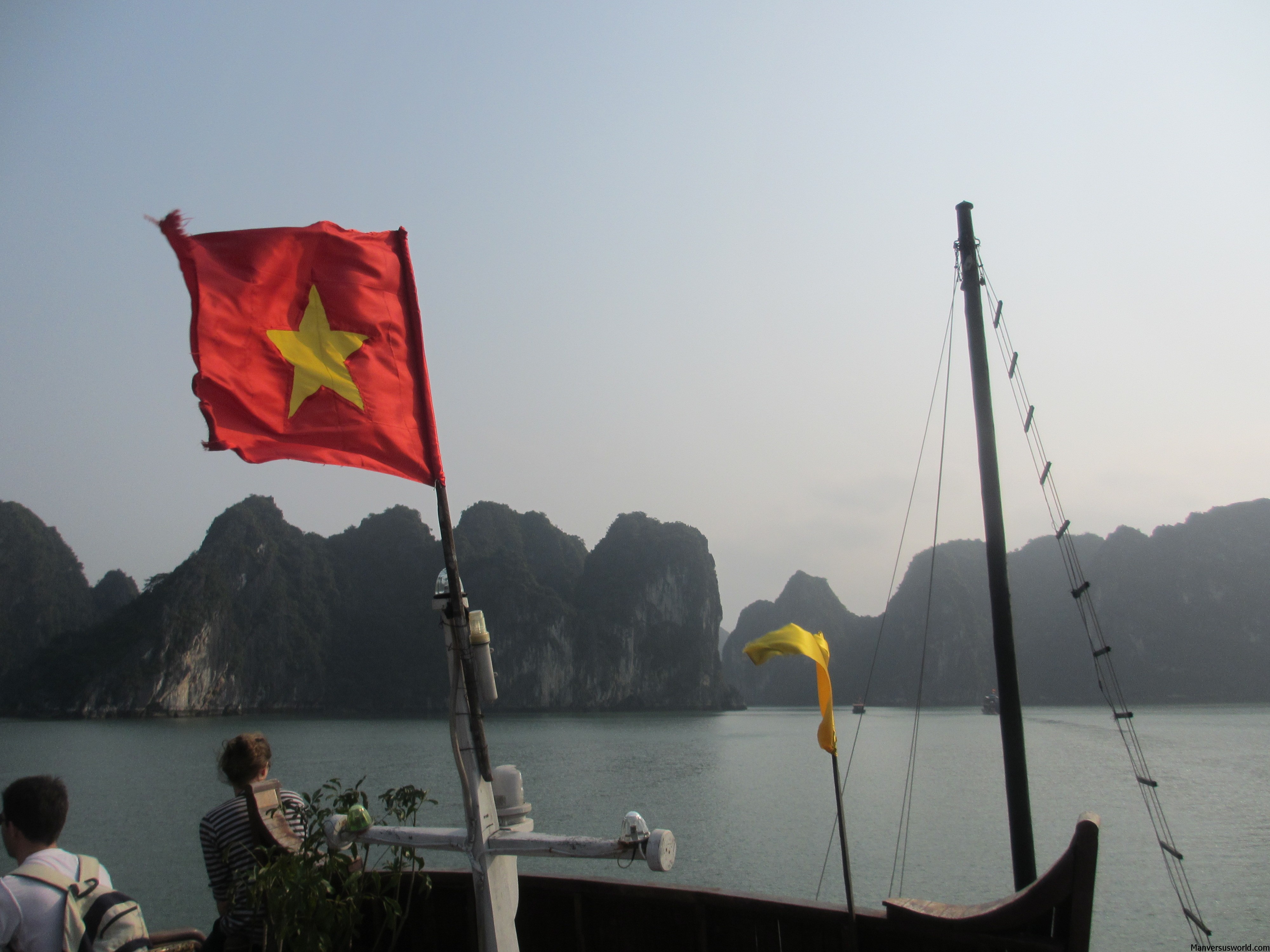 A Vietnamese flag in Halong Bay