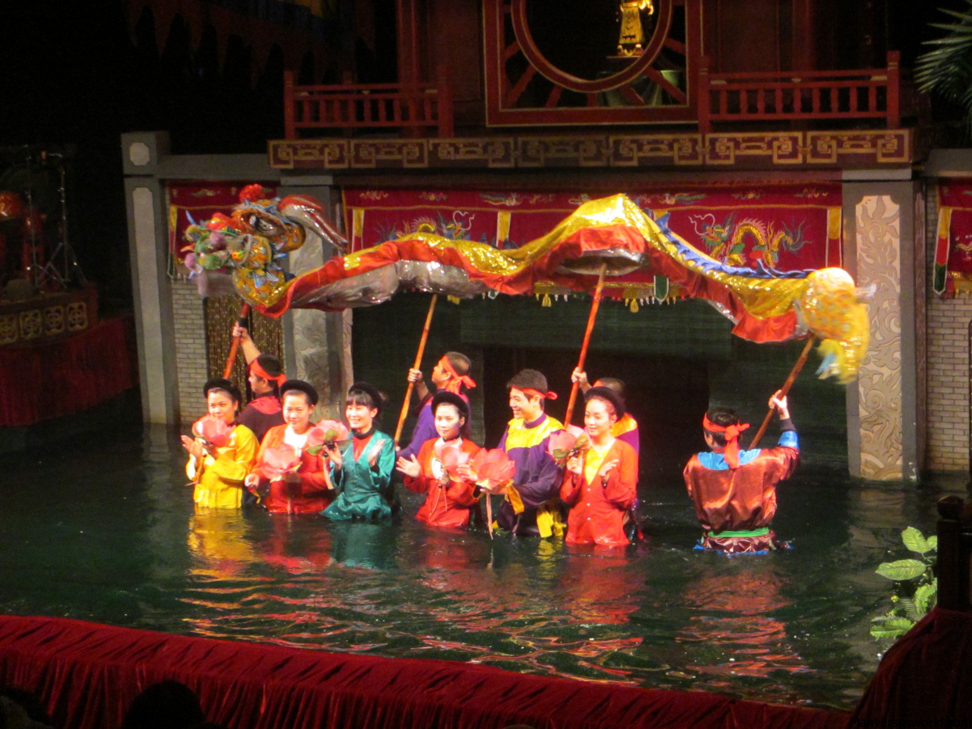The ending of a water-puppet show in Hanoi, Vietnam.