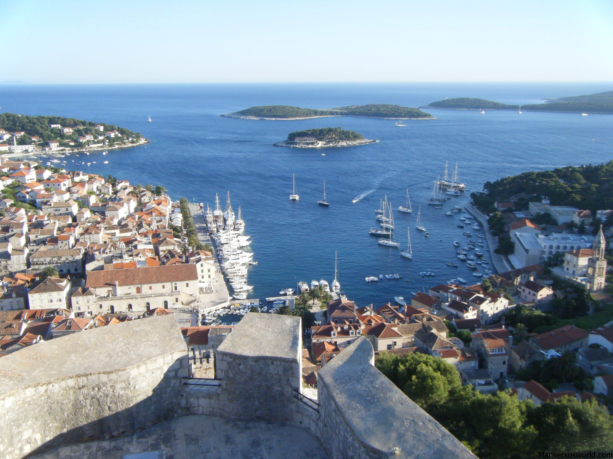 The view from Hvar's mountain-top fortfications in Croatia