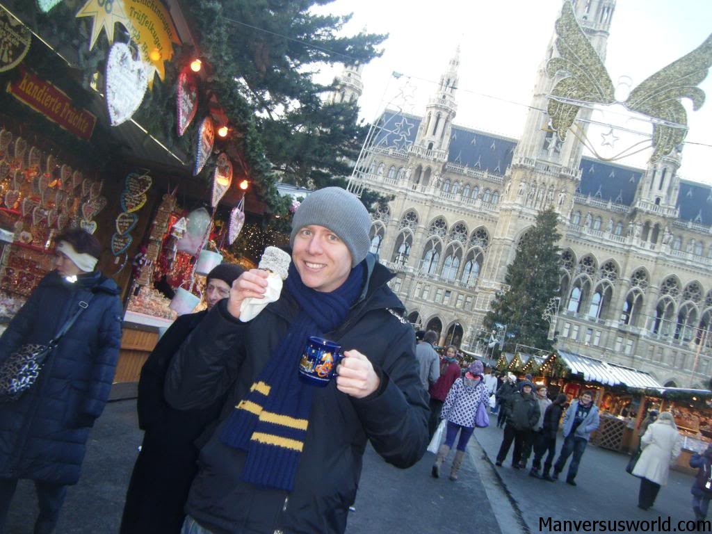 Mulled wine and a snowball at a Christmas market in Vienna, Austria